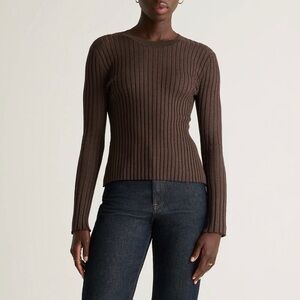 QUINCE Cotton Cashmere Ribbed Long Sleeve Sweater | Size Large